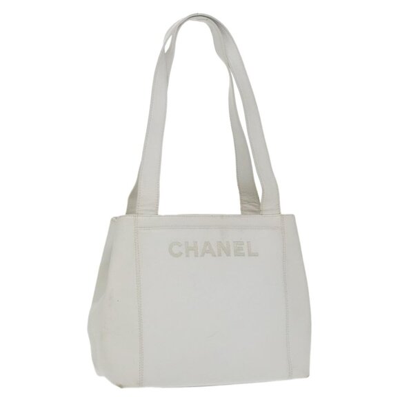 CHANEL Shoulder Bag Grained Calf Skin White Gold CC Auth bs19456 - Picture 1 of 16